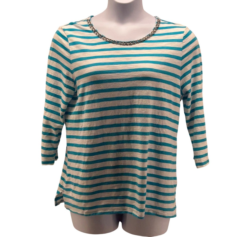 Chicos Beaded Top Teal Blue XL Or 3